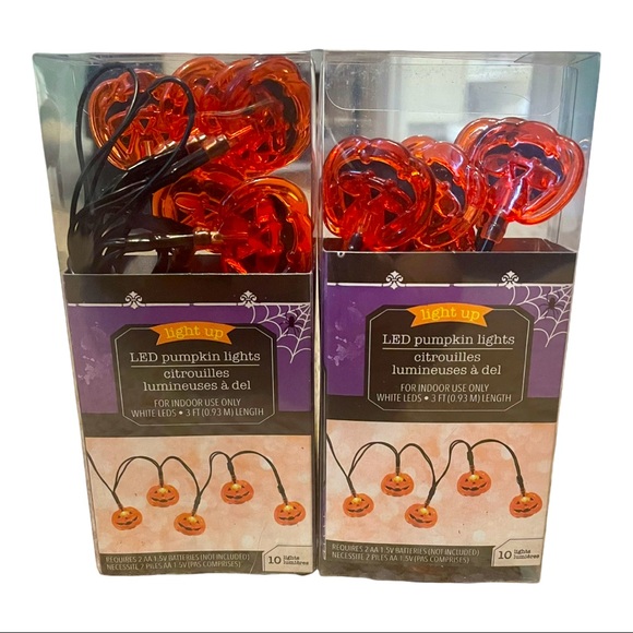 Pumpkin Jack-O-Lantern 10ct Orange Halloween 3’ LED Light Up String Lights NWT - Picture 2 of 5